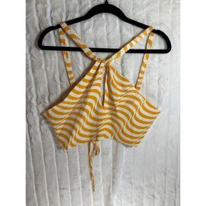 Zara wavy striped orange white keyhole halter crop top tie size Medium M
